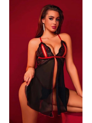 Kadın Sexi Transparan Tül Askılı Fantezi Gecelik Tül 2093