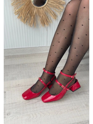 Karmi Kırmızı Rugan Topuklu Kemerli Ayakkabı