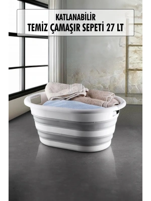 Katlanabilir Silikon Çamaşır Sepeti & Akordiyon Katlanır Sepet 27 Lt