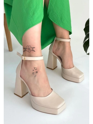 Kawer Bej Cilt Kadın Topuklu Ayakkabı