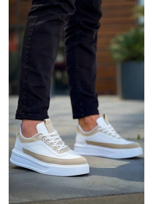 KB-006 Kuback Beyaz Cilt Bej Süet  Yüksek Taban Bağcıklı Günlük Erkek Ayakkabı