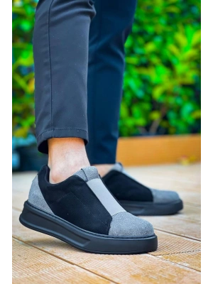 KB-007  Kuback Siyah Gri Siyah Yüksek Taban Tek Bant Bağcıksız Günlük Erkek