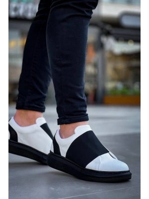 Kb-040 Kuback Beyaz Cilt Siyah Yüksek Taban Lastikli Günlük Erkek Ayakkabı Erkek Günlük Ayakkabı