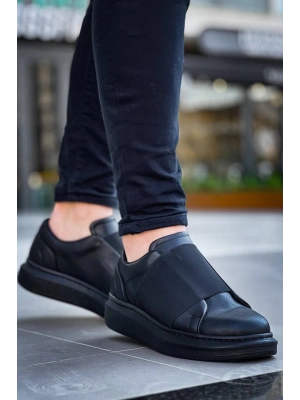 Kb-040 Kuback Siyah Cilt Siyah Yüksek Taban Lastikli Günlük Erkek Ayakkabı Erkek Günlük Ayakkabı