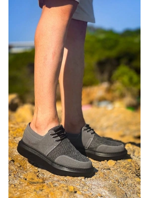 KB-042  Kuback Bağcıklı Gri Siyah Taban Günlük Erkek Ayakkabı