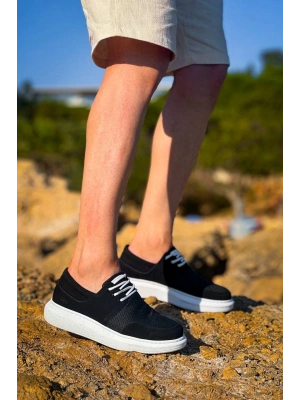 KB-042  Kuback Bağcıklı  Siyah Deri Tozu Beyaz Taban Günlük Erkek Ayakkabı