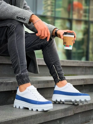 Kb-056 Kuback Beyaz Mavi Detaylı Beyaz Yüksek Taban Günlük Erkek Spor Ayakkabı