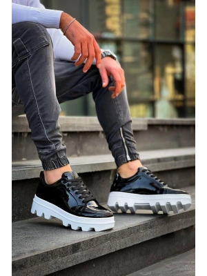 KB-056 Kuback Siyah Rugan Beyaz Yüksek Taban Günlük Spor Ayakkabı