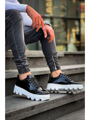 Kb-056 Kuback Siyah Rugan Beyaz Yüksek Taban Günlük Erkek Spor Ayakkabı