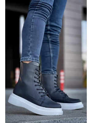 Kb-0991 Kuback Siyah Cilt Yüksek Taban Bağcıklı Postal Erkek Bot