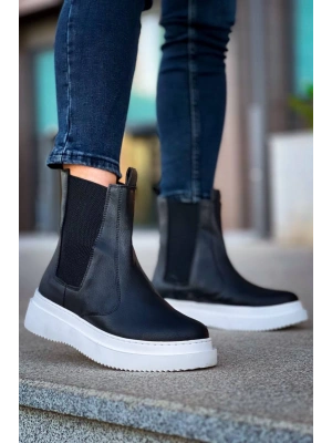 Kb-0992 Kuback Siyah Cilt Yüksek Taban Lastikli Erkek Erkek Bot