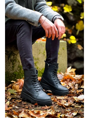 Kb-0993 Kuback Siyah Cilt Siyah Yüksek Taban Postal Erkek Bot