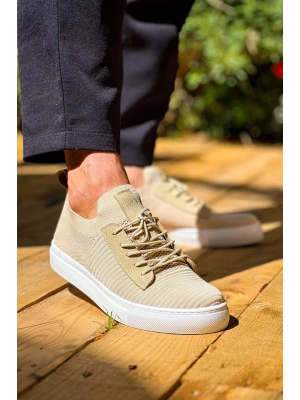 KB-110  Kuback Bej Triko Yüksek Taban Bağcıklı Günlük Erkek Ayakkabı