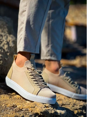 Kb-112 Kuback Bej Triko Bağcıklı Günlük Erkek Ayakkabı Erkek Günlük Ayakkabı