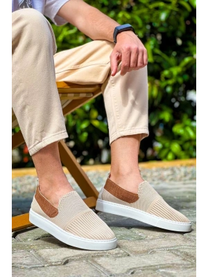KB-114  Kuback Bej Taba Triko Yüksek Taban Bağcıksız Günlük Erkek Ayakkabı