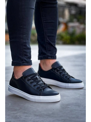 KB-122  Kuback Siyah Cilt Yüksek Taban Bağcıklı Günlük Erkek Ayakkabı