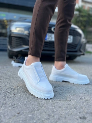 KB-703 Kuback Beyaz Cilt Lastikli Günlük Erkek Ayakkabı