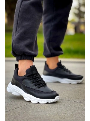 KB-707  Kuback Siyah Cilt Yüksek Taban Bağcıklı Günlük Erkek Ayakkabı