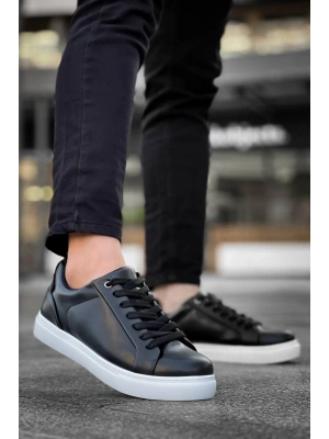 KB-BX1  Kuback Siyah Cilt Yüksek Beyaz Taban Günlük Erkek Ayakkabı