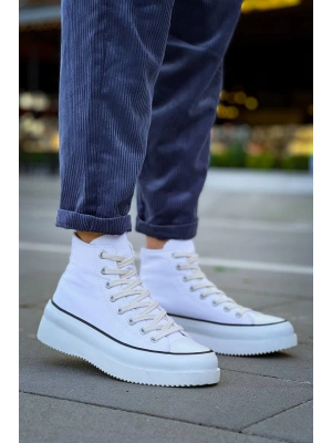 KB-CX-3 Kuback Uzun Beyaz Keten Beyaz Yüksek Taban Spor Ayakkabı