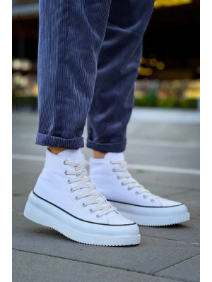 Kb-cx-3 Kuback Uzun Beyaz Keten Beyaz Yüksek Taban Erkek Spor Ayakkabı