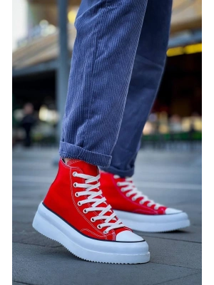 Kb-cx-3 Kuback Uzun Kırmızı Keten Beyaz Yüksek Taban Erkek Spor Ayakkabı