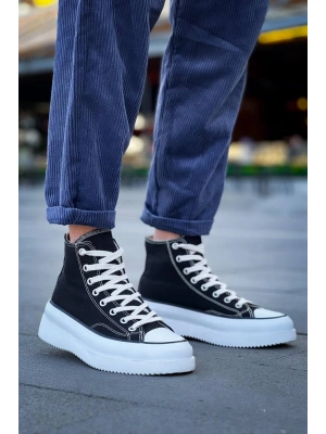 KB-CX-3 Kuback Uzun Siyah Keten Beyaz Yüksek Taban Spor Ayakkabı