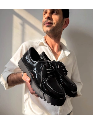 KB-KX6 Kuback Kömür Rugan Bağcıklı Günlük Unisex Ayakkabı