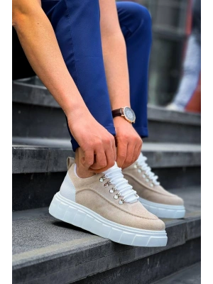 KB-X10 Kuback Bej Süet Beyaz Yüksek Taban Günlük Spor Ayakkabı