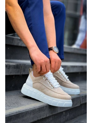 Kb-x10 Kuback Bej Süet Beyaz Yüksek Taban Günlük Erkek Spor Ayakkabı