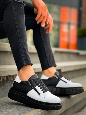 Kb-x155 Kuback Beyaz Cilt Siyah Cilt Detaylı Siyah Yüksek Taban Günlük Erkek Spor Ayakkabı