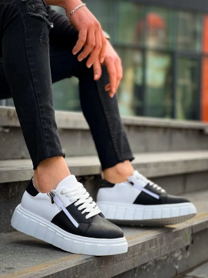 Kb-x155 Kuback Siyah Cilt Beyaz Cilt Detaylı Beyaz Yüksek Taban Günlük Erkek Spor Ayakkabı