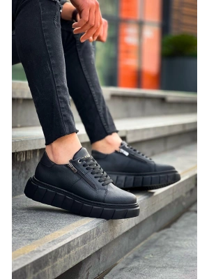 Kb-x155 Kuback Siyah Cilt Detaylı Siyah Yüksek Taban Günlük Erkek Spor Ayakkabı