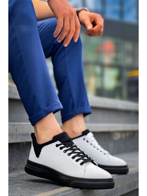 KB-X204 Kuback Beyaz Siyah Keten Siyah Yüksek Taban Günlük Erkek Spor Ayakkabı