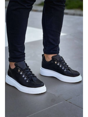 KB-X4  Kuback Siyah Cilt Yüksek Taban Bağcıklı Günlük Erkek Ayakkabı