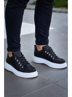 Kb-x4 Kuback Siyah Cilt Yüksek Taban Bağcıklı Günlük Erkek Ayakkabı Erkek Günlük Ayakkabı