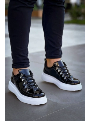 KB-X4  Kuback Siyah Rugan Yüksek Taban Bağcıklı Günlük Erkek Ayakkabı