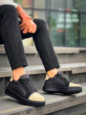 KB-X46 Kuback Siyah Bej Yüksek Siyah Taban Günlük Spor Ayakkabı