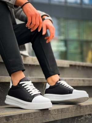 Kb-x46 Kuback Siyah Beyaz Yüksek Beyaz Taban Günlük Erkek Spor Ayakkabı