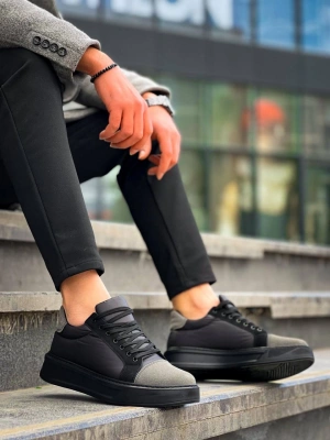 Kb-x46 Kuback Siyah Gri Yüksek Siyah Taban Günlük Erkek Spor Ayakkabı