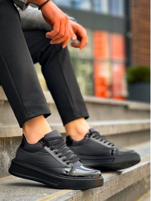 Kb-x46 Kuback Siyah Rugan Yüksek Siyah Taban Günlük Erkek Spor Ayakkabı