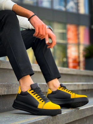 KB-X46 Kuback Siyah Sarı Yüksek Siyah Taban Günlük Spor Ayakkabı
