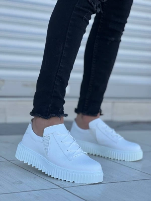 Kb-x502 Kuback Beyaz Cilt Yüksek Beyaz Taban Bağcık Detaylı Lastikli Günlük Erkek Ayakkabı Erkek Günlük Ayakkabı