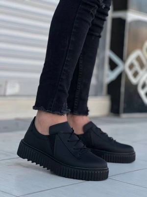 Kb-x502 Kuback Siyah Cilt Yüksek Siyah Taban Bağcık Detaylı Lastikli Günlük Erkek Ayakkabı Erkek Günlük Ayakkabı