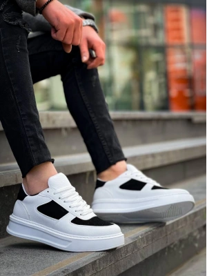 Kb-x8 Kuback Beyaz Siyah Cilt Yüksek Taban Günlük Erkek Spor Ayakkabı