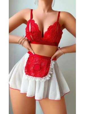 Kırmızı Puantiye Etekli Kadın Fantezi Kostüm 2072