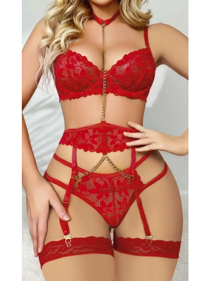 Kırmızı Zincirli Jartiyer Takım 2056