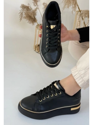 Kity Siyah Cilt Bağcıklı Kadın Spor Ayakkabı