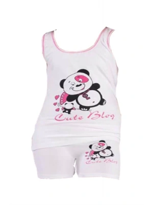 Kız Ayı Baskılı Geniş Askılı Elastane Takım