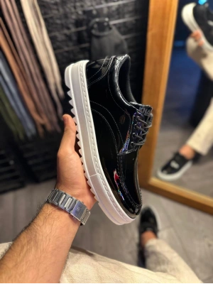 Knack Günlük Ayakkabı T12 Siyah Rugan (Beyaz Taban)